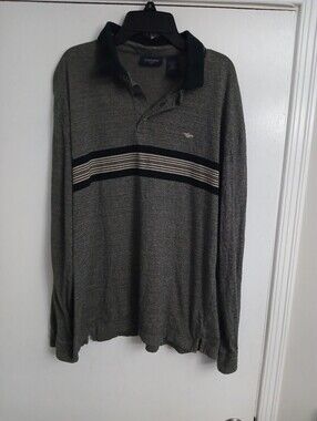 Dockers Long Sleeve Polo in Olive Green with Black & Cream Stripes